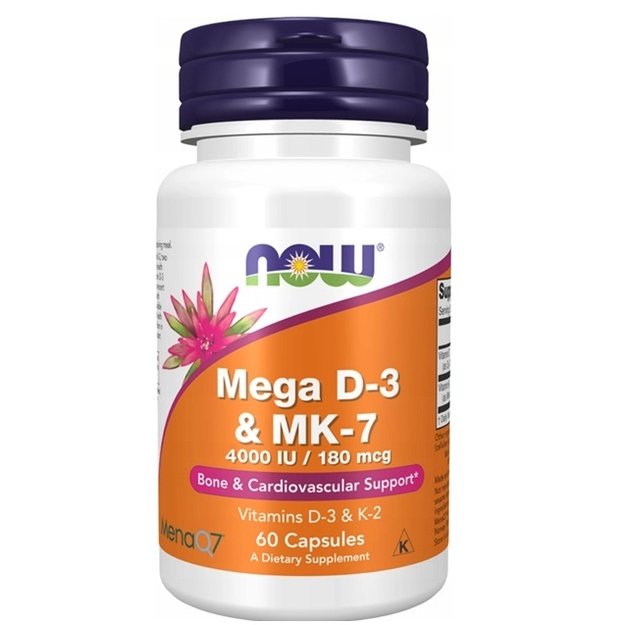 NOW Foods Vitamin D3 1000 TV + K2 MK-4 45 µg, 120 kapsulių