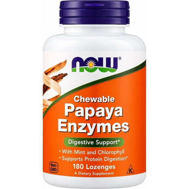 NOW Foods Papaya Enzyme 180 kramtomųjų pastilių