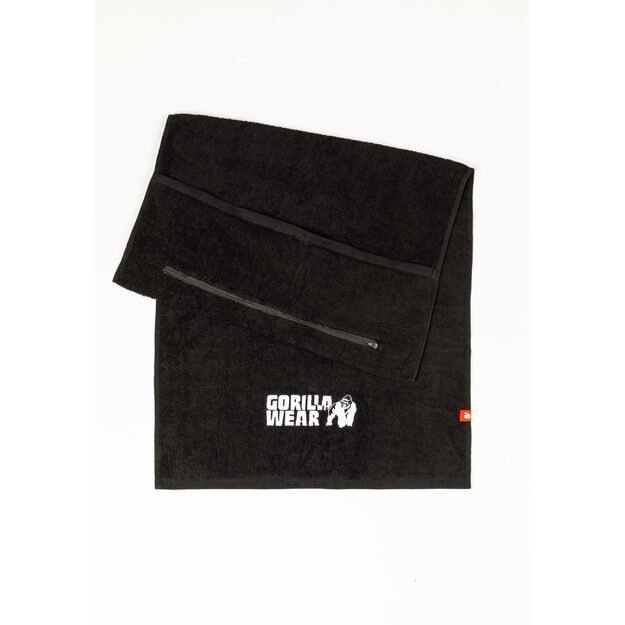 Gorilla Wear Zip Pocket Gym Towel - Black rankšluostis 50cm x 100cm