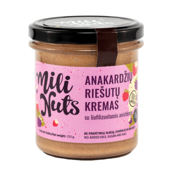 Milinuts Anakardžių riešutų kremas su liofilizuotomis avietėmis 250 gr
