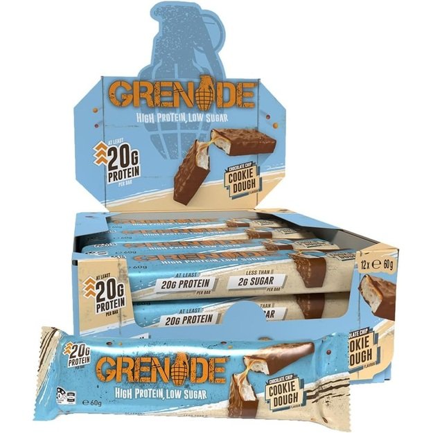 Grenade Protein bar Choco Chip Cookie Dough 12 vnt x 60 gr 