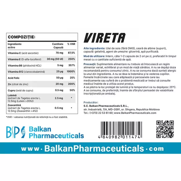 BalkanPharmaceuticals Vireta 1400mg 120 kaps