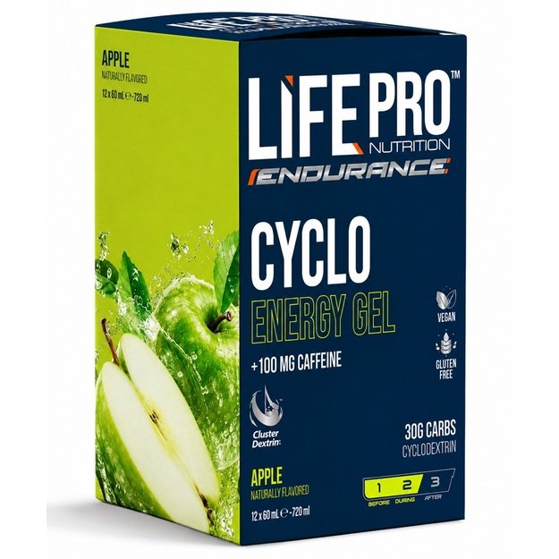 Life Pro Endurance Cyclo Energy Gel 60 ml + kofeinas 12 vnt