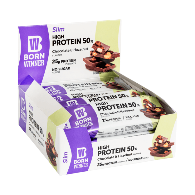 Born Winner Slim protein bar Chocolate Hazelnut 50% 12 vnt X 50g