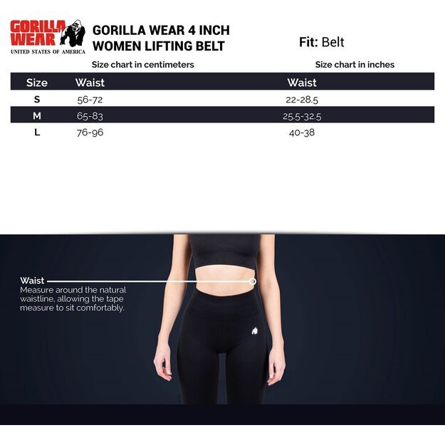 Gorilla Wear 4 Inch Women's Lifting Belt - Black/White