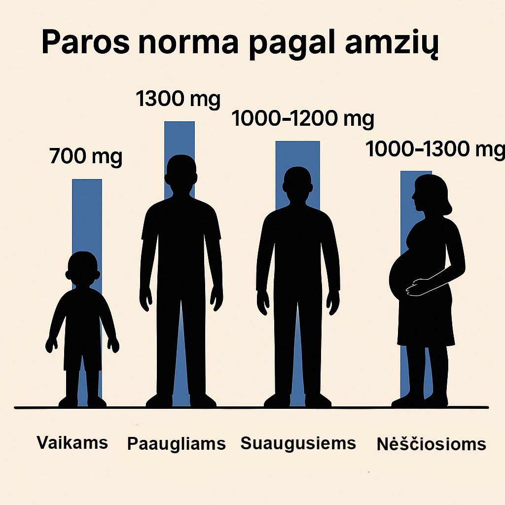 kalcio paros norma rekomendacijos