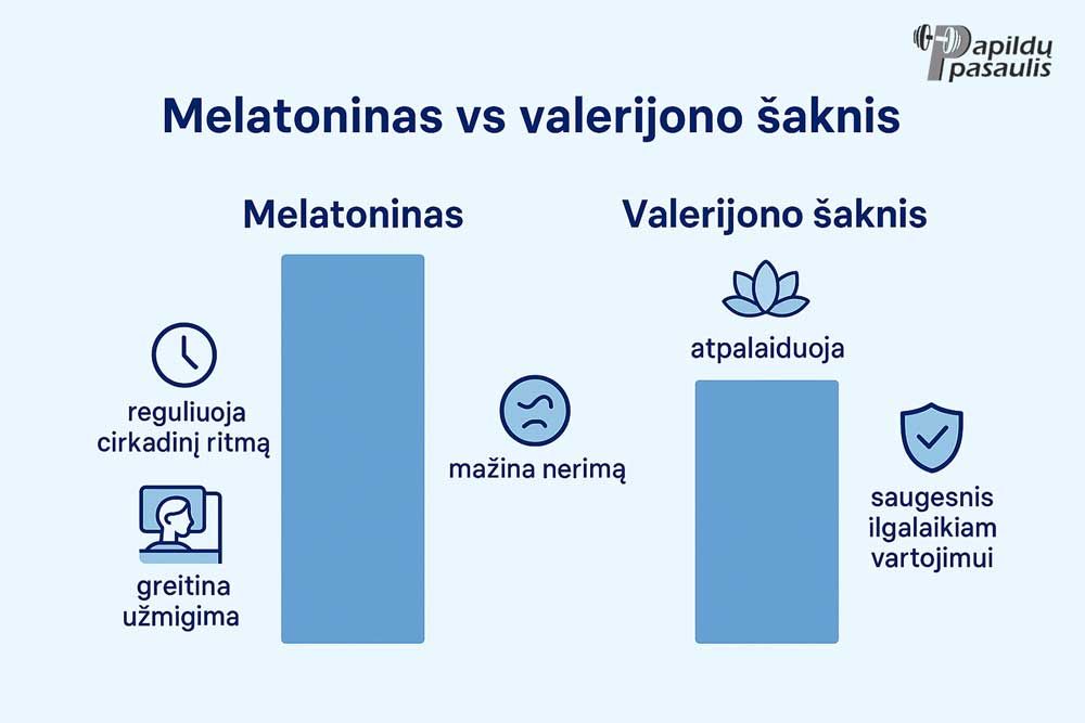 melatoninas vs valerijono saknis