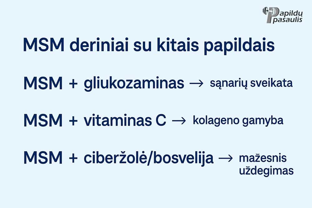 msm deriniai su kitais papildais