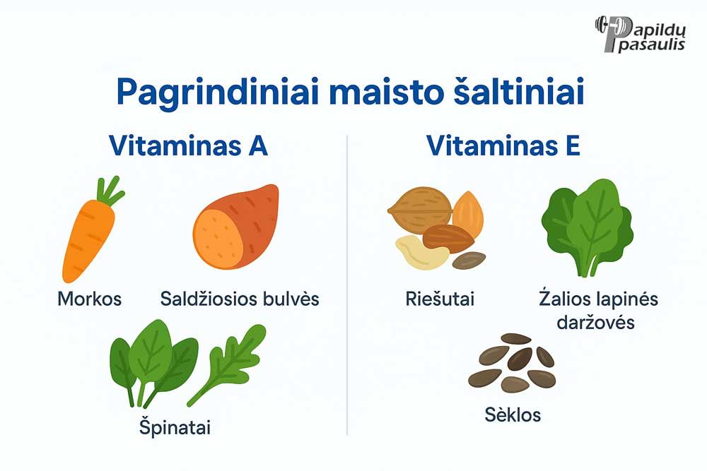 vitaminu a ir e maisto saltiniai